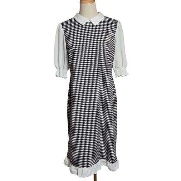 Shelby And Palmer Black and White Houndstooth Midi Retro Dress - Picture 1 of 8